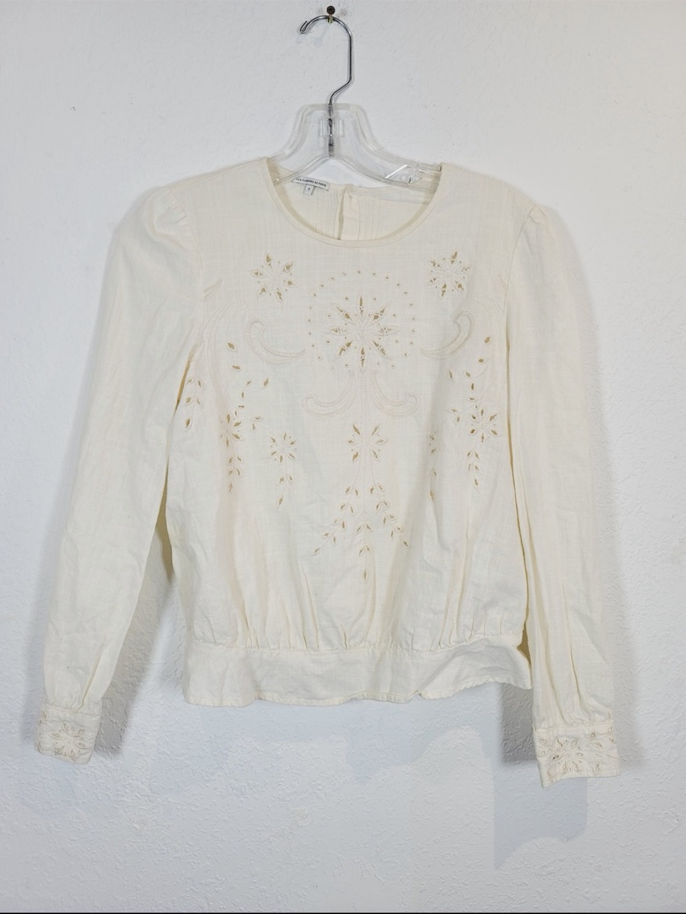 Les Coyotes de Paris Embroidered Cream Long-Sleeve Top, Size Small